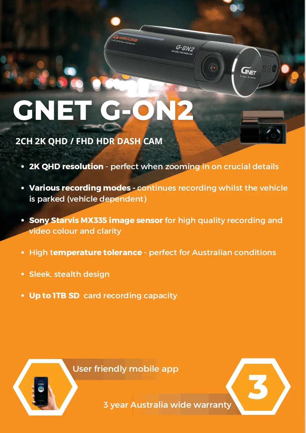 GNET G-ON2 Dash Camera Data Sheet | Celtic Car Sound