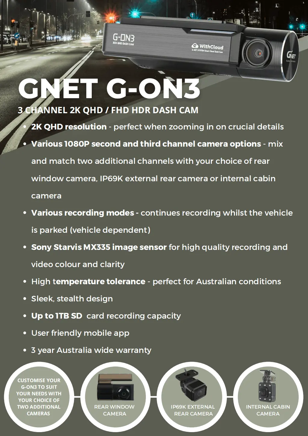 GNET G-ON3 Dash Camera Data Sheet | Celtic Car Sound